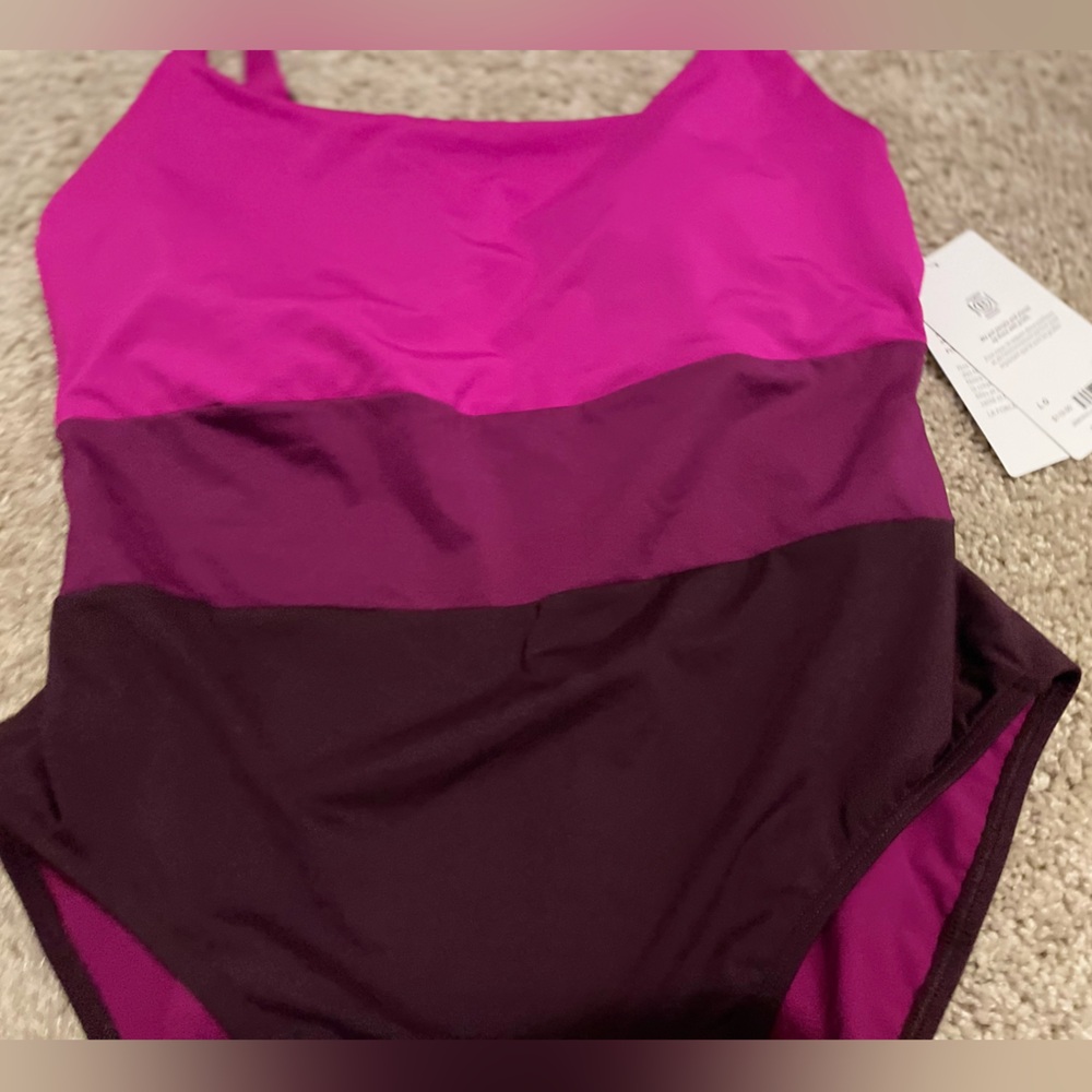 Athleta Coastline One Piece Swimsuit Electric Fuchsia Color Block Size L  NWT - Picture 2 of 6